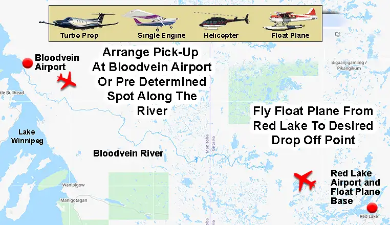 Float plane and charter flight access for Bloodvein River canoe trips